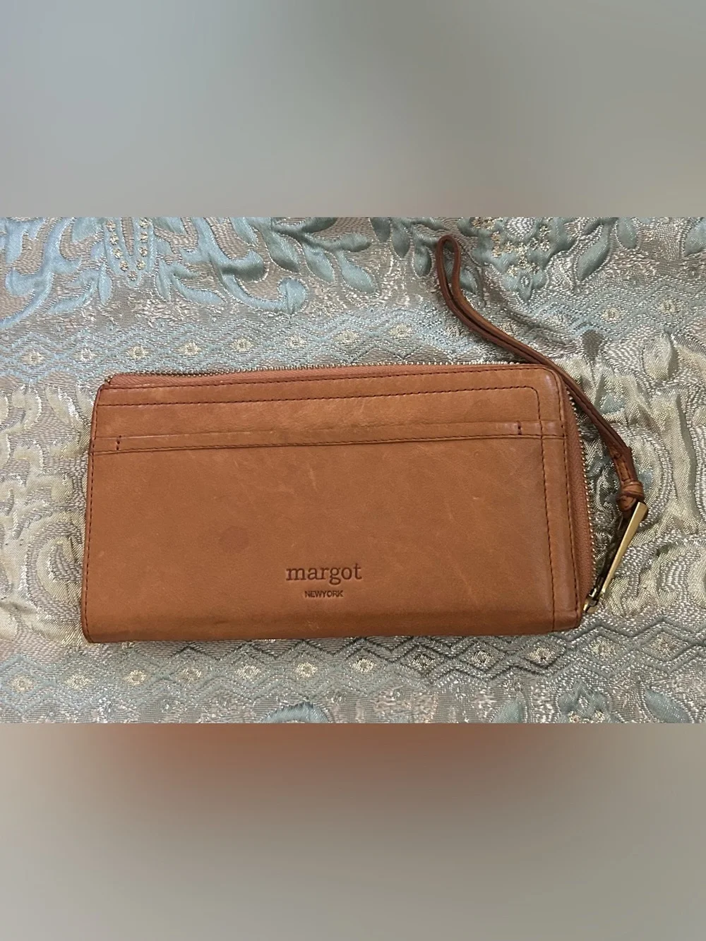 margot Leather Wristlet in Tan with Gold Accent